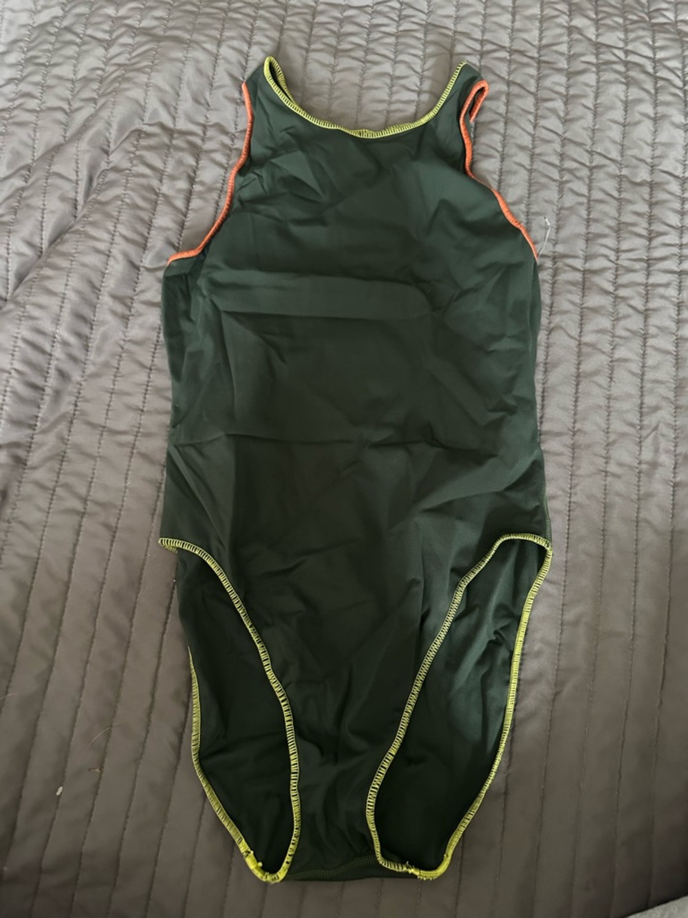 Free People Dark Green One-Piece Swimsuit with Neon Trim